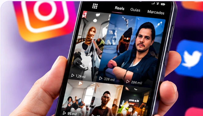 Celular com conteúdo para redes sociais